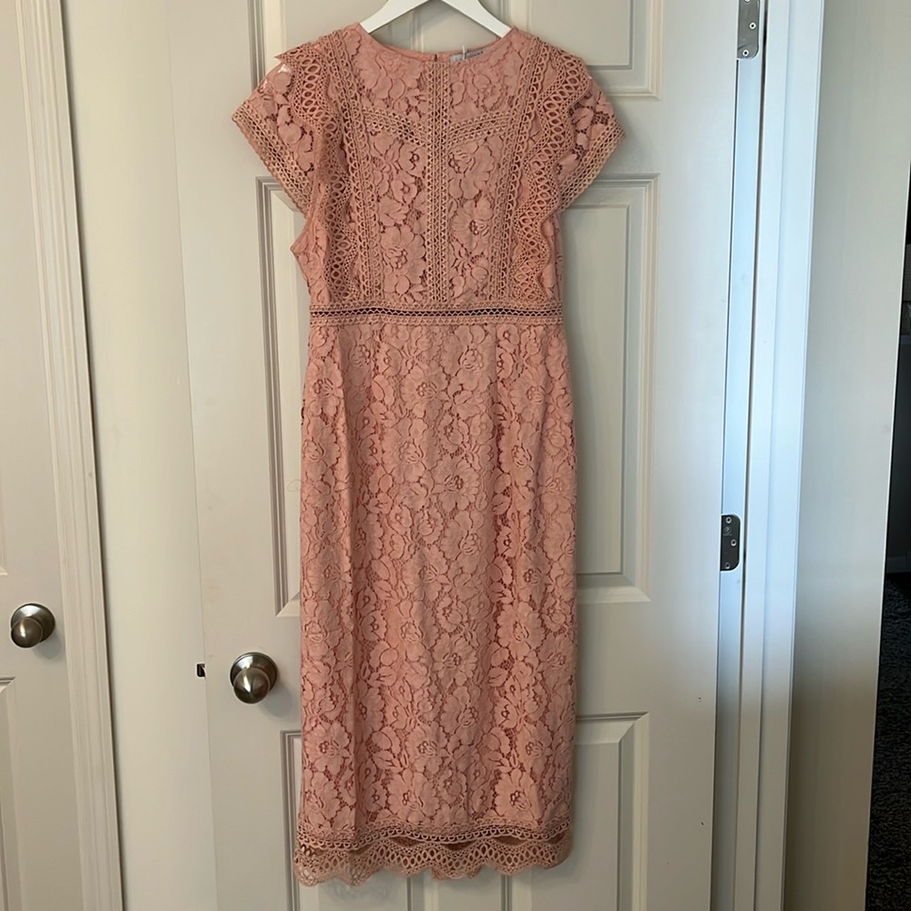 Lace Midi Dress in Blush Pink